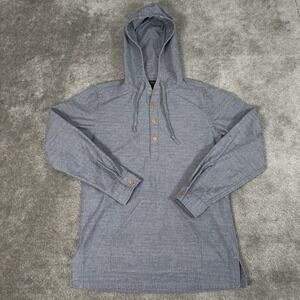 J‎ Crew Hooded Shirt Mens Small Henley Chambray Pullover Denim Blue Cotton